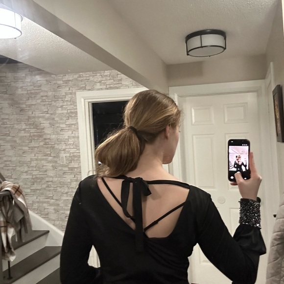 Calvin Klein Black Dress with Beaded Cuffs - Picture 2 of 6